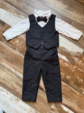 Boys Black Vest & Pants Set with Bow Tie